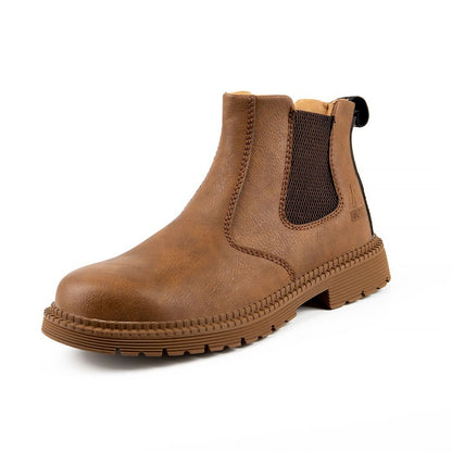 Sapatos de Segurança Impermeáveis Masculinos com Biqueira de Aço Botas de Couro Calçado Masculino Sapatos de Trabalho Indestrutíveis para Construção Marrom