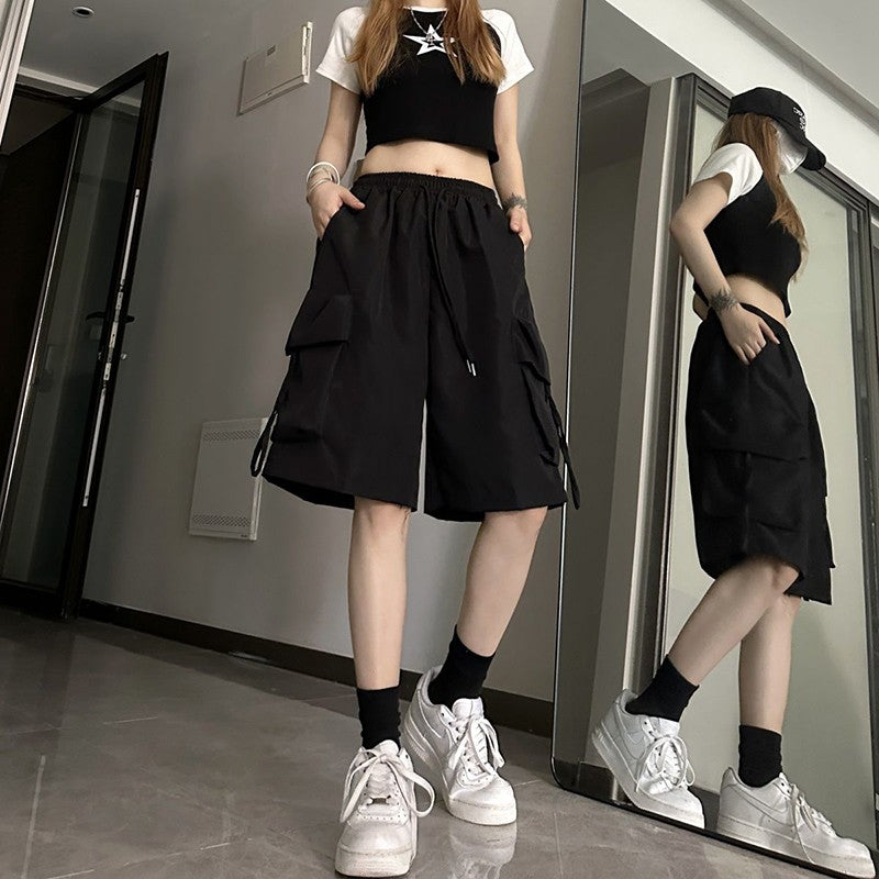 S-3Xl Y2K Cargo Shorts Women Harajuku Black Oversized Wide Leg Shorts Summer Streetwear Fashion High Waist Baggy Short Pants New