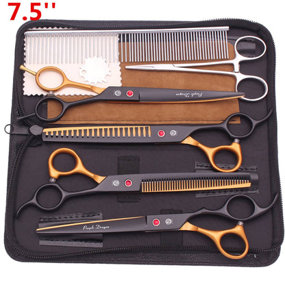 Tesoura Profissional para Tosa de Animais de Estimação de 7,5'' Tesoura de Desbaste em Espinha de Peixe Pinça Hemostática Conjunto Japão 440C Para Cães e Gatos Z3088
