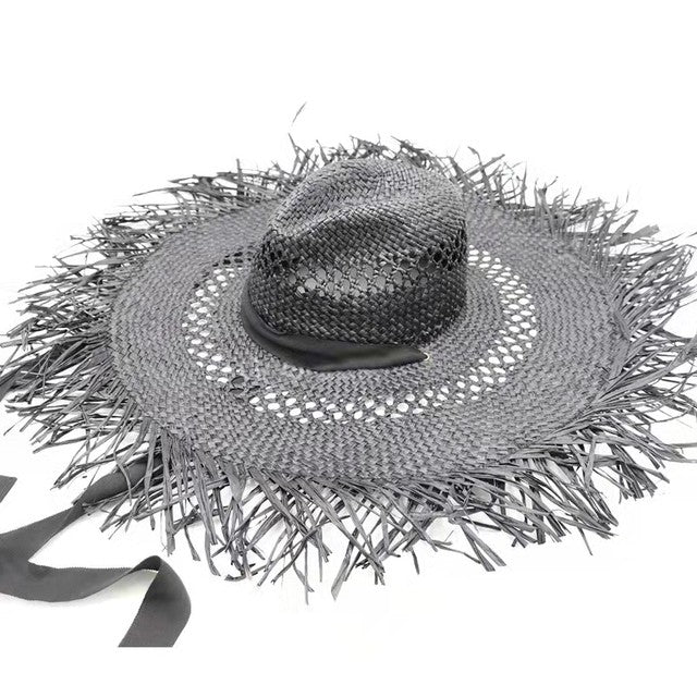 Straw hat women summer Large eaves beach vacation photo sunscreen straw hat personality European style foldable beach hat