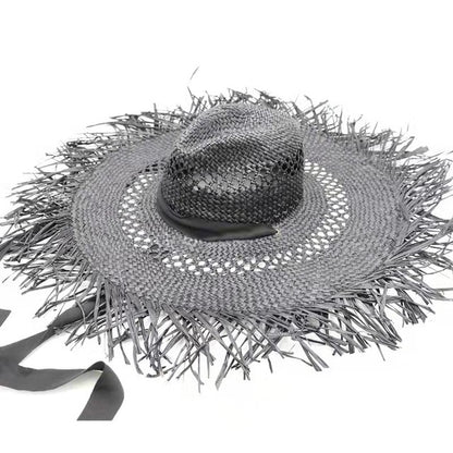 Straw hat women summer Large eaves beach vacation photo sunscreen straw hat personality European style foldable beach hat