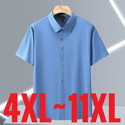 Ice Silk Summer Men's Dress Shirt Turn Down Collar Business Elastic Classic Top Male Plus Size Stretch 6XL 8XL 7XL 9XL 10XL 11XL