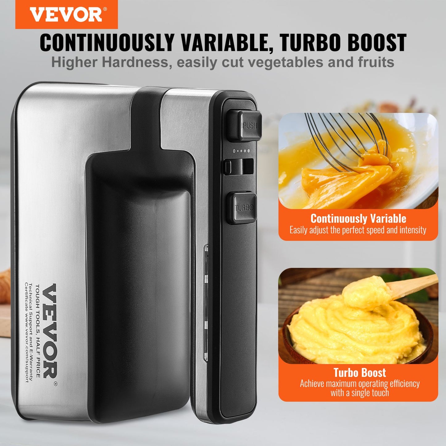 VEVOR Cordless Electric Hand Mixer Continuously Variable Electric Handheld Mixer Baking for Whipp Mixing Egg Cookie Cake Cream