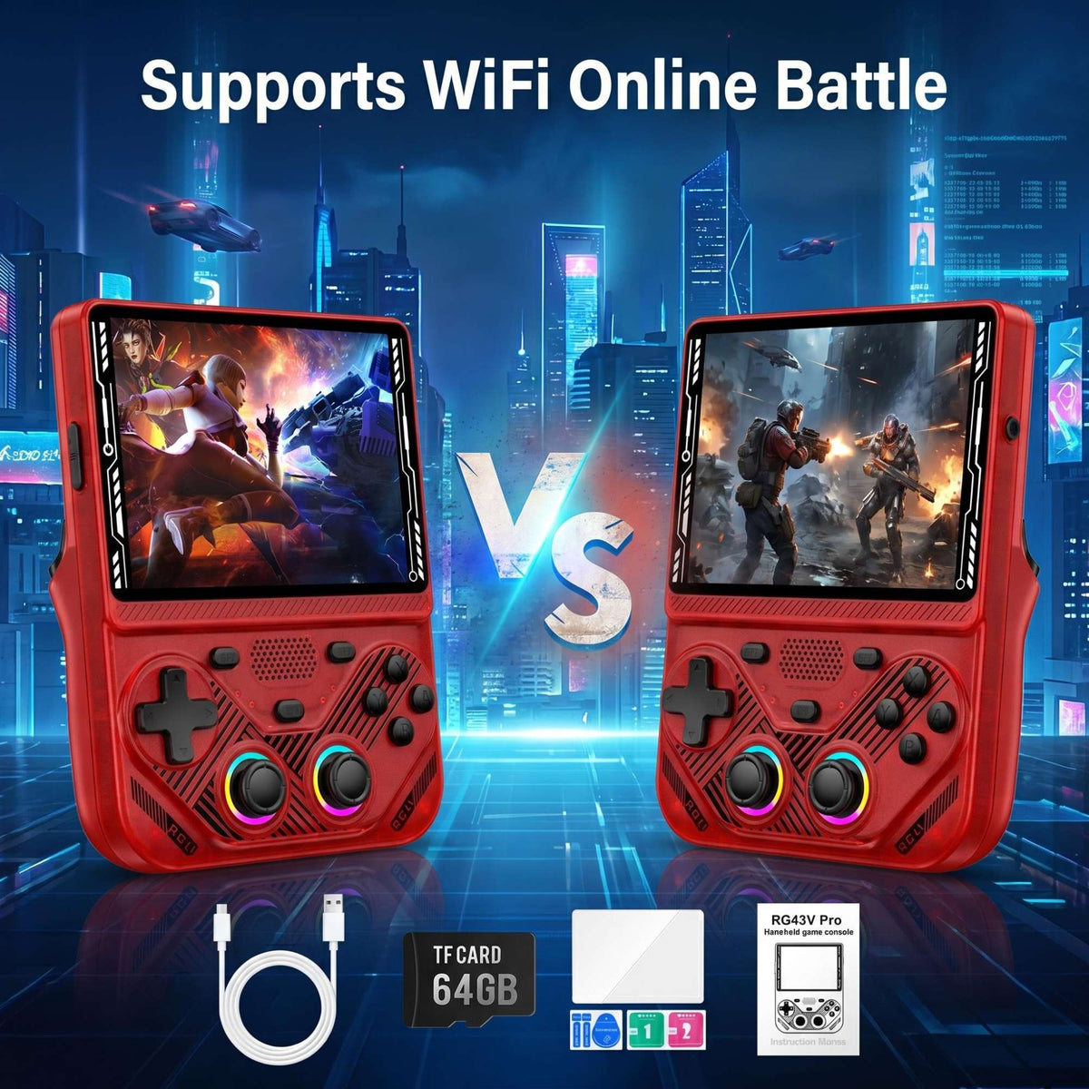 AISLPC RG43V PRO Handheld Game Console Dual System 4.3"IPS Screen WIFI 6 RK3562 Chip 22000+Games Portable Pocket Video Player