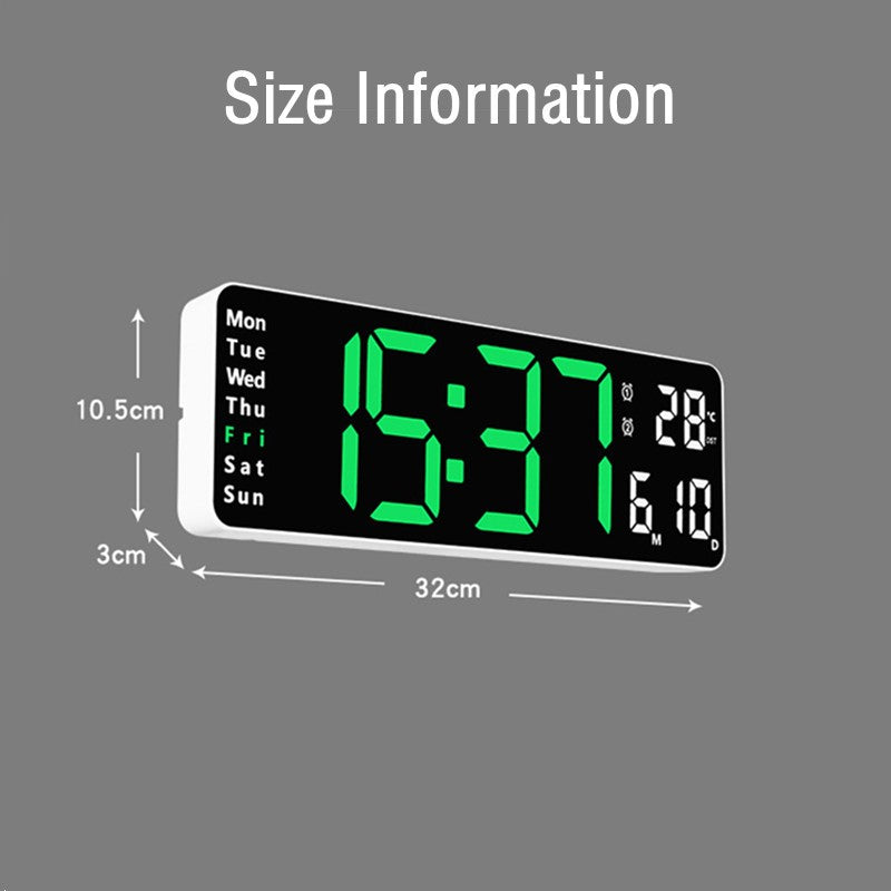 Large Digital Wall Clock Temp Date Week Display Remote Control Power Off Memory Table Clock Wall-mounted Dual Alarms LED Clocks