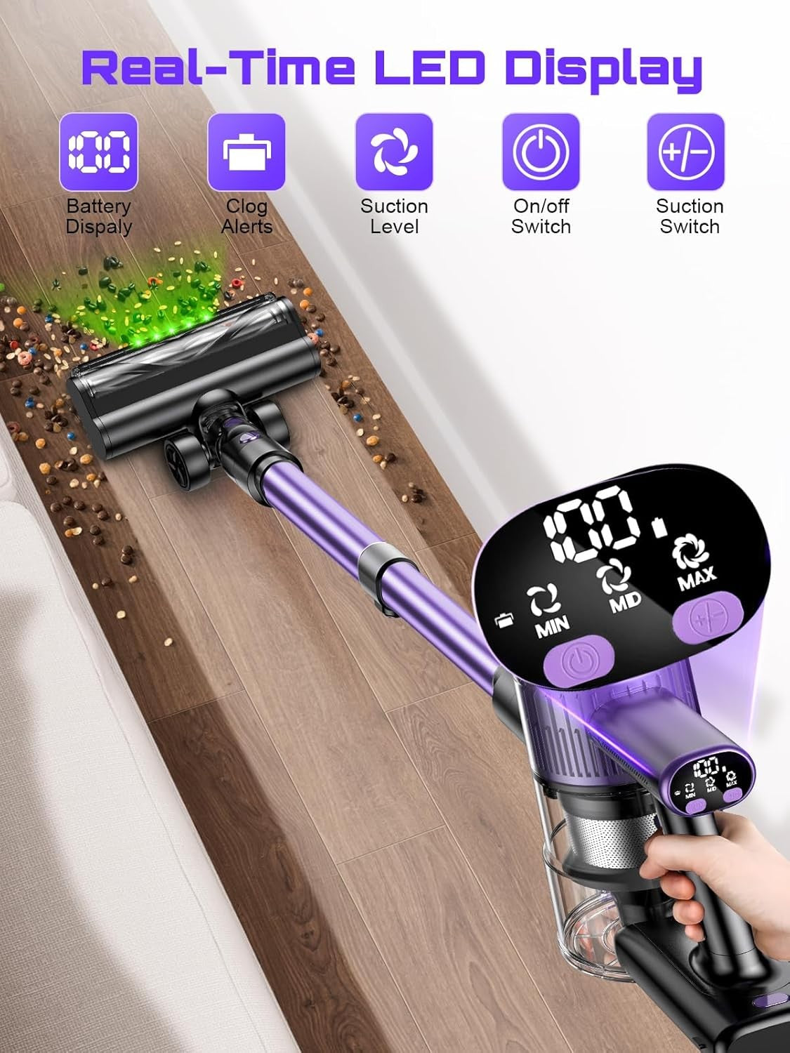 Cordless Vacuum Cleaner, 40Kpa/500W/45min 10 in 1 Powerful Stick Lightweight Vacuum Cleaner for Home Pet Hair/Hard Floor/Carpet