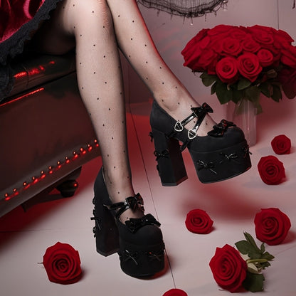 Womens Mary Jane Heels Black Platform Chunky Heels Goth Platform Shoes Chunky High Heel Mary Jane Heels Gothic Heels