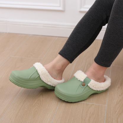 Kidmi Fur Lined Clogs Slippers For Women Classic Winter Waterproof House Slippers For Women With Padded Shoes EVA Garden Shoes