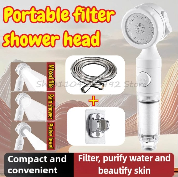 Pressurized Filter Shower Head Water Purifying and Antibacterial Nozzle Portable Shower Head for Traveling Business Trips Hotel