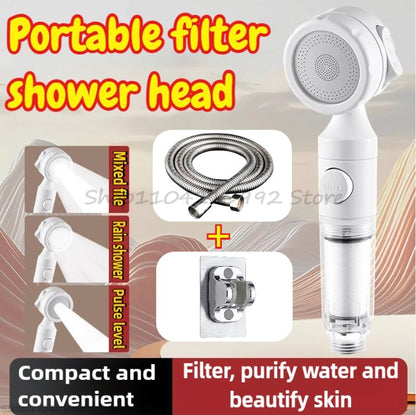 Pressurized Filter Shower Head Water Purifying and Antibacterial Nozzle Portable Shower Head for Traveling Business Trips Hotel