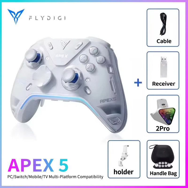Flydigi Apex 5 Controller Gamepad Wireless Gamepad for PC /Switch/Phone/TV/Tablet Computer, Charging Dock with Cool RGB Screen