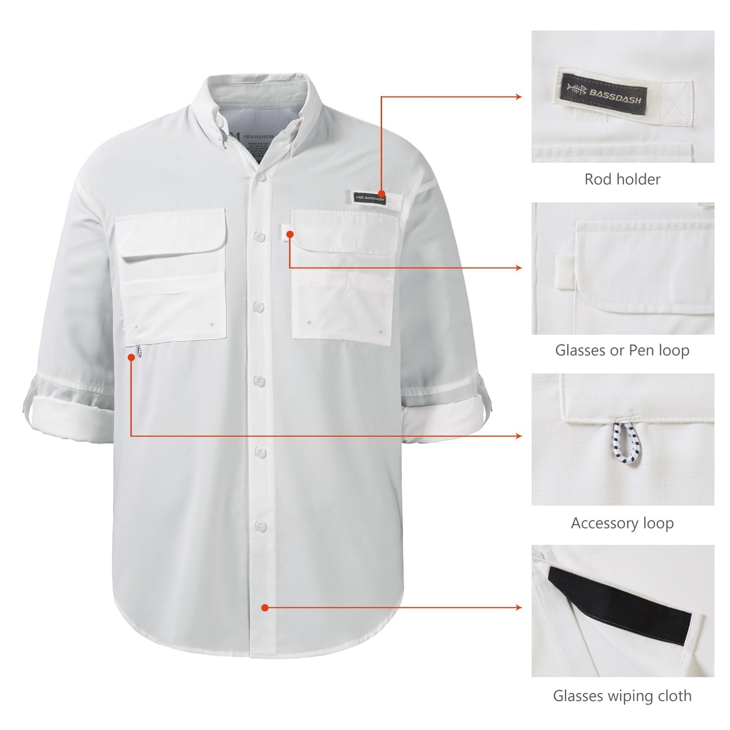 Camisa de botão Bassdash para homens, camisa de verão para usar em festas ou para pesca e sobrevivência na natureza, à prova de sol SD1