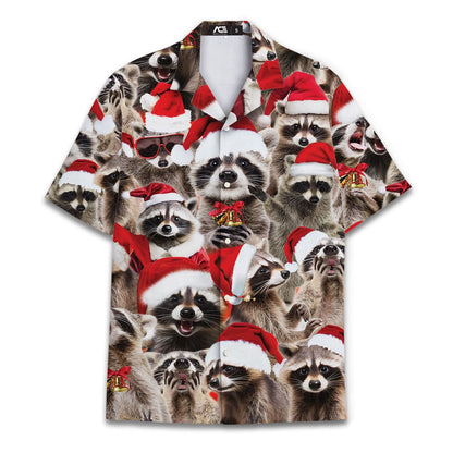 Christmas Hat Animal Graphic Blouse Santa Hawaiian Shirt Men Women Youth, Funny Raccoon Cat Shirts Holiday Aloha Xmas Outfit