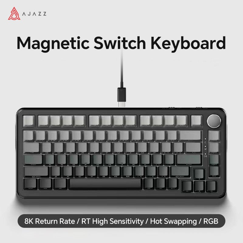 AJAZZ AK820 MAX HE Teclado Gamer Magnético de Efeito Hall, Acionamento Ajustável, Taxa de Sondeo de 8KHz, Gasket, Teclado com Fio