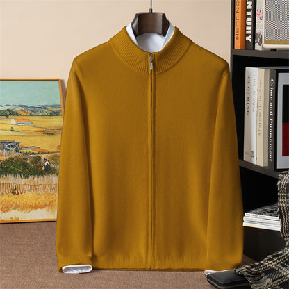 500g 100% Pure Cashmere Sweater Men's Seven-Needle Double-Ply Thickened Half-Turtle Neck Zipper Cardigan Loose Knitted Sweater