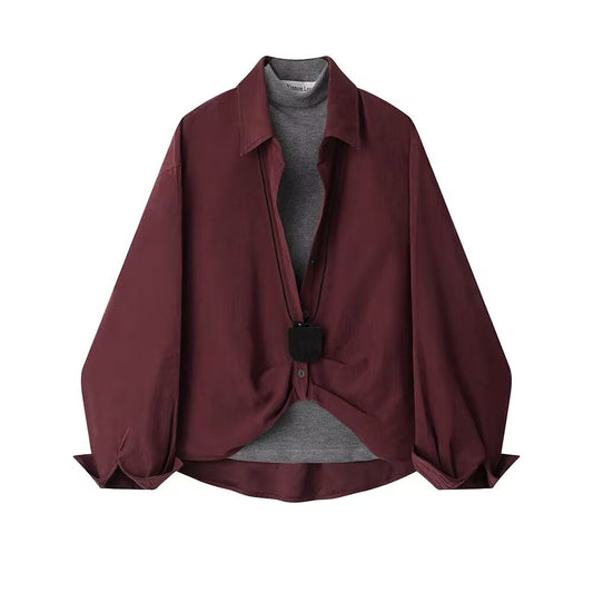 Simple temperament, high neck, inner T-shirt two-piece set, early autumn lapel suit jacket, Korean version retro MH205