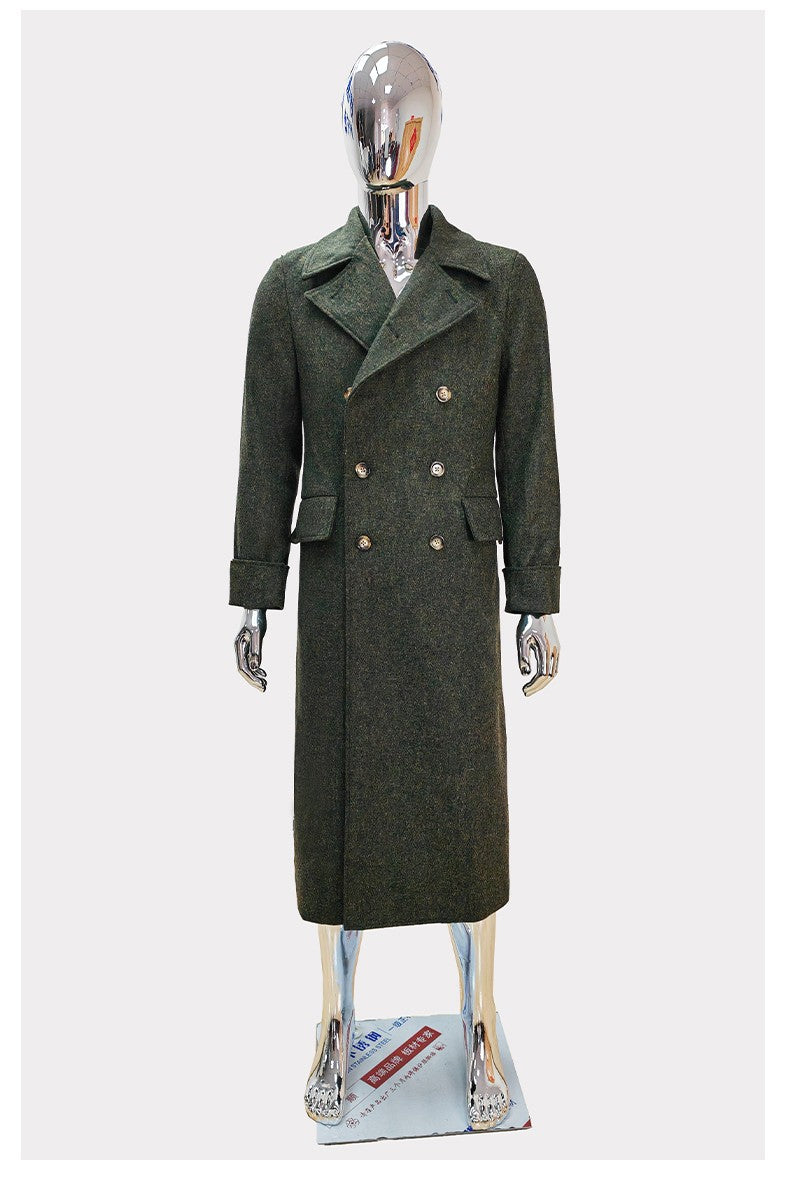 Nerazzurri Autumn Winter Long Luxury Elegant Chic Thick Warm Woolen Polo Coat for Men Double Breasted Wool & blends Overcoat