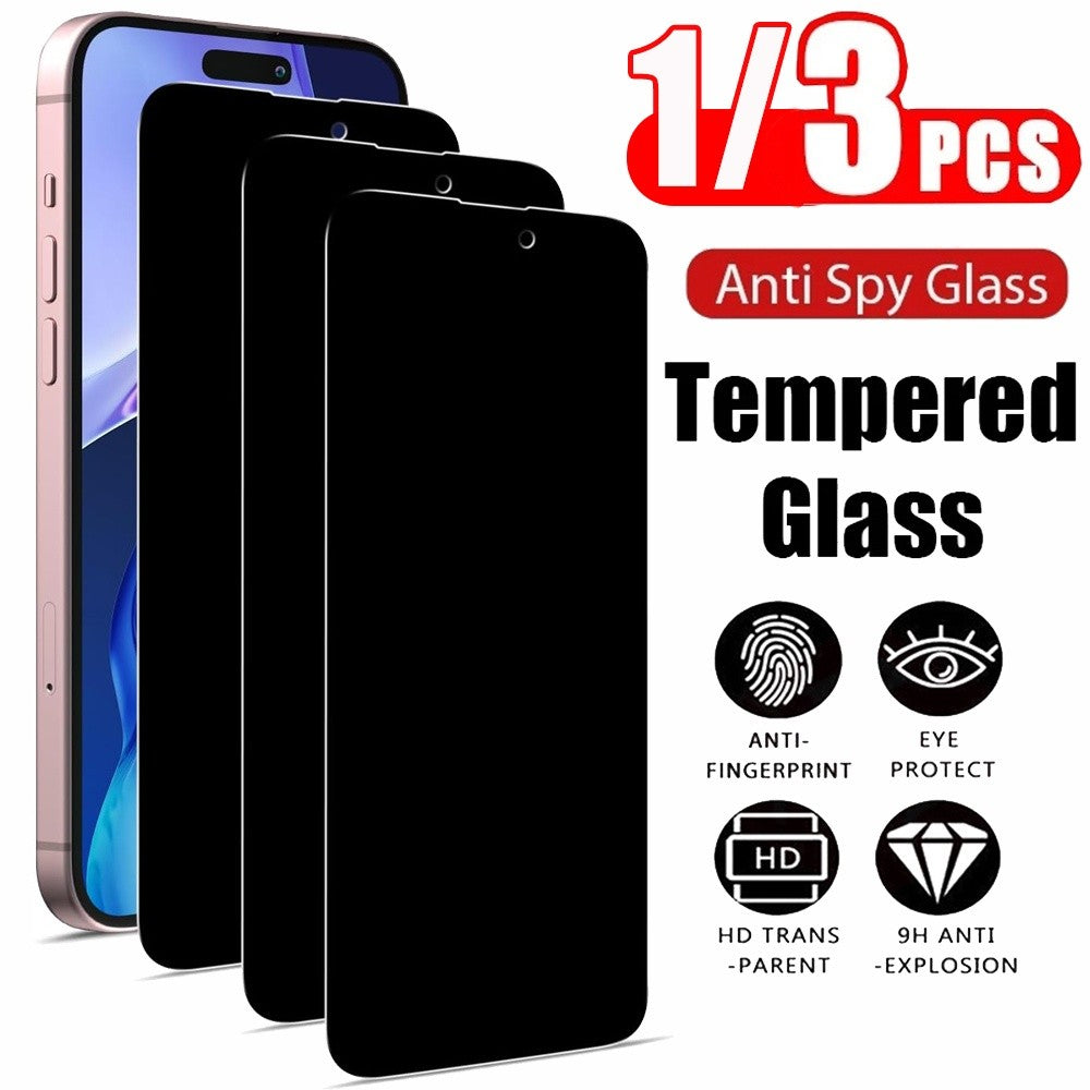 1/3 PCS Vidro Temperado Anti-Espião Para iPhone 17 16e 16 15 Pro Max Protetor de Tela de Privacidade iPhone 15 14 Plus 13 12 11 Pro Max Película de Cristal Temperado Antiespia Frontal Anti-Vigilância Para iPhone 15 Pro