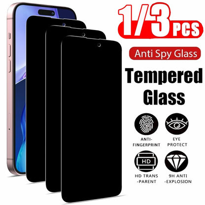 1/3 PCS Vidro Temperado Anti-Espião Para iPhone 17 16e 16 15 Pro Max Protetor de Tela de Privacidade iPhone 15 14 Plus 13 12 11 Pro Max Película de Cristal Temperado Antiespia Frontal Anti-Vigilância Para iPhone 15 Pro