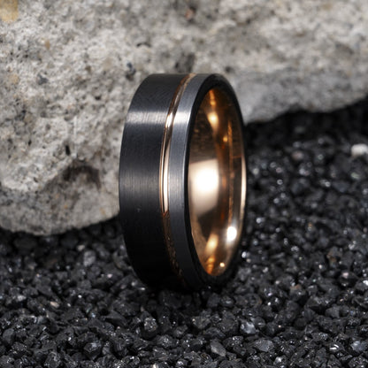 Anéis de Carboneto de Tungstênio Masculino Feminino 8mm Clássico Moda Rosa Dourado Canelado Martelado Anéis de Casamento para Casais Namoro Aniversário