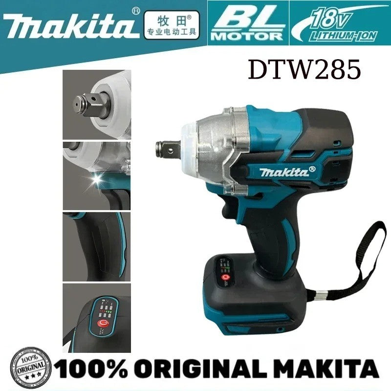 Ferramenta Chave de Impacto Makita 18V DTW285, Chave Elétrica Sem Fio Brushless de Alto Torque Recarregável para Bateria Makita 18V