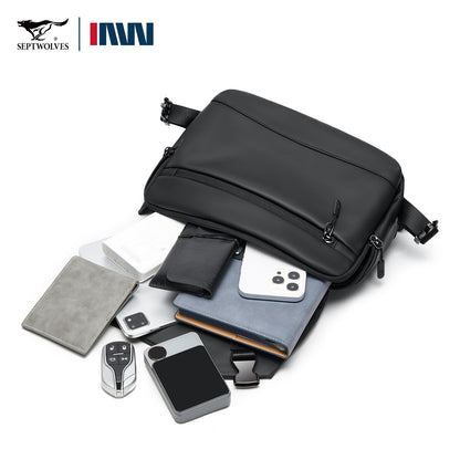 Septwolves Lightweight Men Shoulder Bag Leather Travel Messenger Bag 9.7-Inch Ipad Compartment Comfortable Widened Shoulder Pads