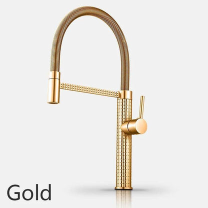Gold Brass Faucet For Kitchen Sink Rotatable Drop Down Spring Hot And Cold Water Mixers Tap Accessories