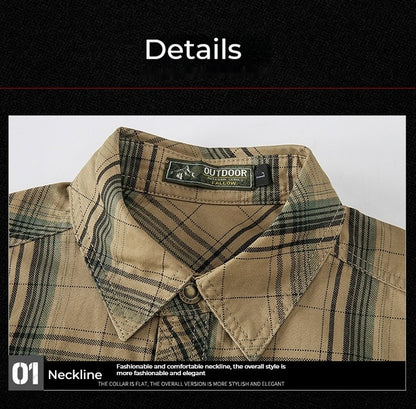 Spring and Autumn New Pure Cotton Plaid Long Sleeve Military Quick-drying Versatile Shirt Men's Casual Tactical Cargo Shirt