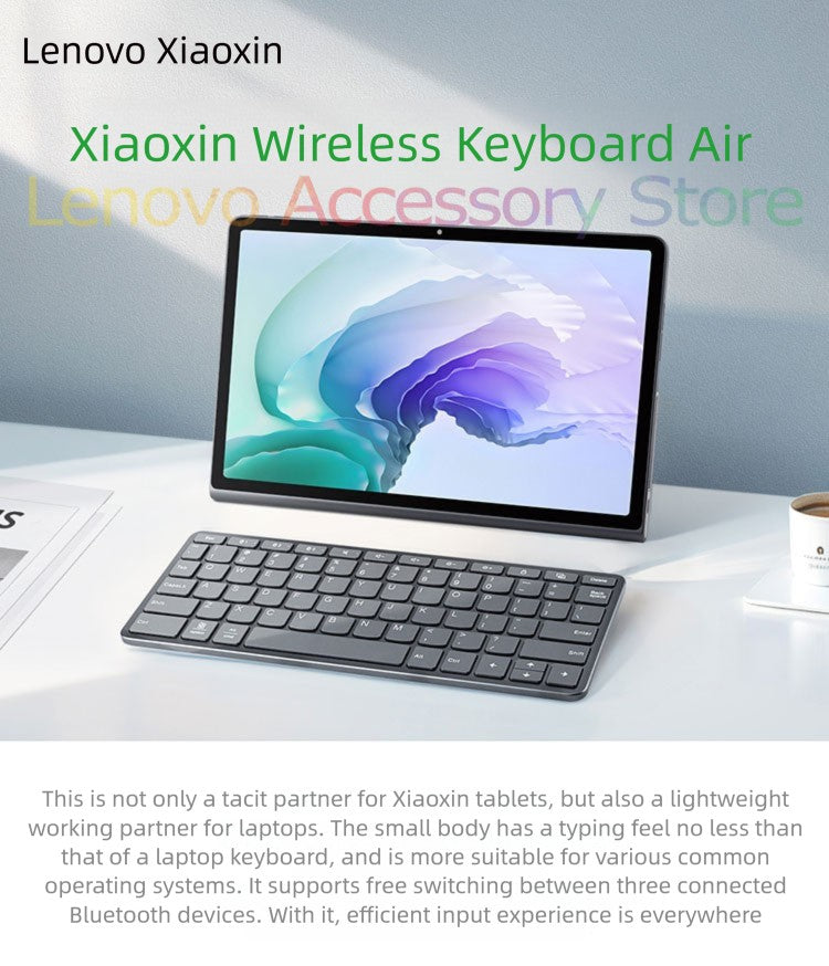 Teclado Bluetooth sem fio Lenovo Xiaoxin Air conecta 3 dispositivos Windows10 iPadOS15 Android10 para laptop, notebook, tablet, celular