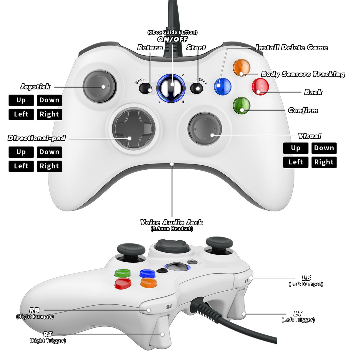 For Xbox 360 Slim/Lite/E/PC Controller,Wireless/Wired Game Remote Control 6-axis Gryo Dual Vibration Precision Joystick Gamepads