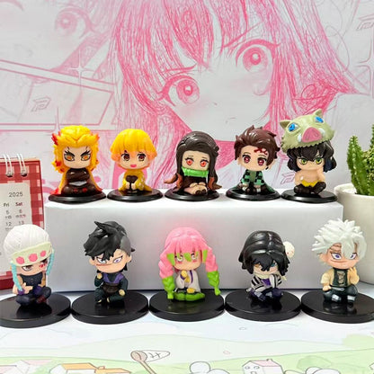 Atacado de Bonecos em Miniatura Q Posket Demon Slayer 5pçs 10pçs 15pçs Kits Kimetsu No Yaiba Pequenas Bonecas de PVC Decoração de Mesa