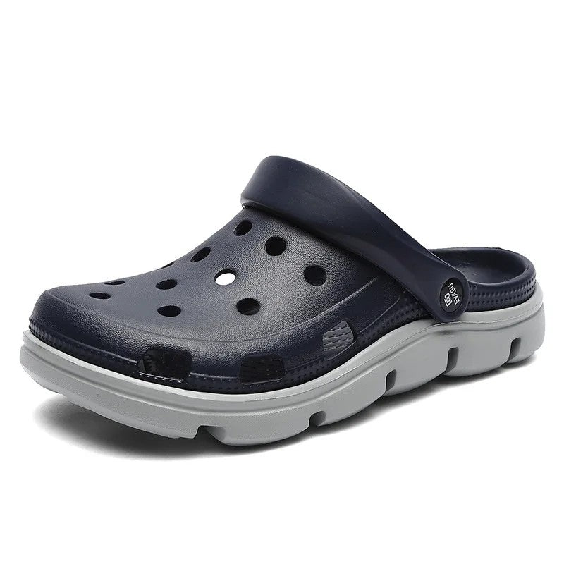 2024 Summer Plus Size Hollow Out Sandals Men's Breathable Slippers Trendy Thick Base Slip-On Beach Shoes Men's Footwear