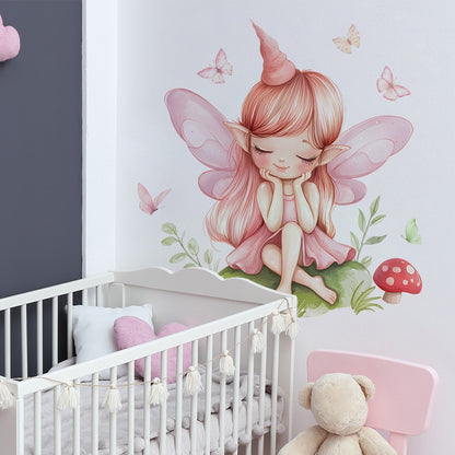 Girl Moon Butterflies Wall Stickers Kid Girls Room Bedroom Decoration Baby Nursery Home Decor Accessories Living Room Wall Decal