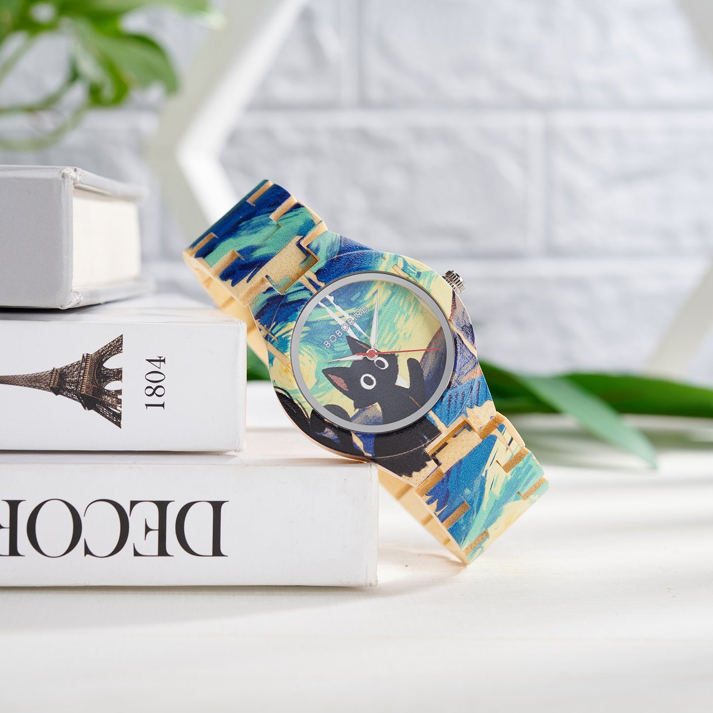 BOBOBIRD Women's Wooden Wristwatch Artistic Ladies Bamboo Quartz Watches Unique Illustration Eco-Friendly Timepieces for Women