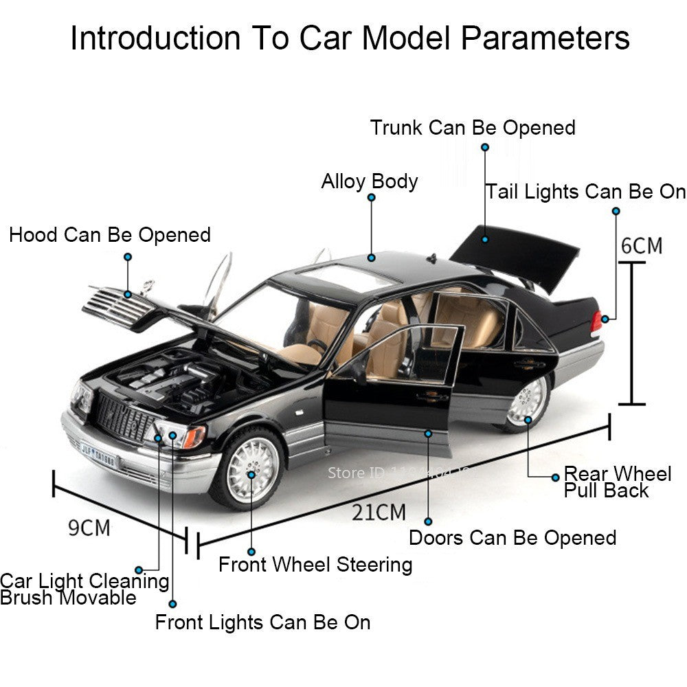 1:24 W140 300SL Toys Alloy Miniature Car Diecast Model Doors Opened Sound Light Pull Abck Rubber Tires Vehice Kid Christmas Gift