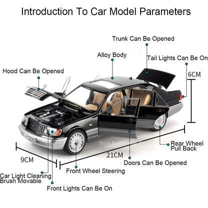 1:24 W140 300SL Toys Alloy Miniature Car Diecast Model Doors Opened Sound Light Pull Abck Rubber Tires Vehice Kid Christmas Gift