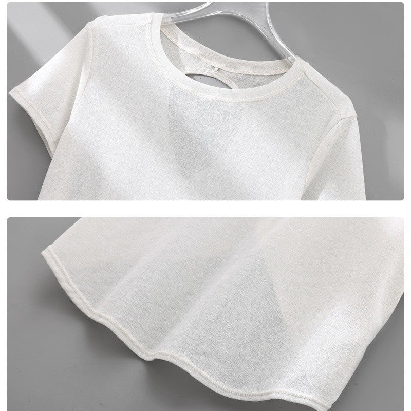 DRUR Gym Tops Women Lightweight Sweatshirt Summer Short Sleeve Quick Dry Fitness Running Tshirt Back Cross Hollow Yoga Wear New