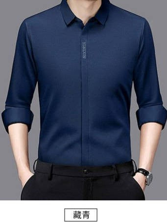 High End  Mulberry Silk Men Business Shirt Long Sleeve  Button Invisible Elastic Tops Wrinkle Resistant  Luxurious Men Shirt