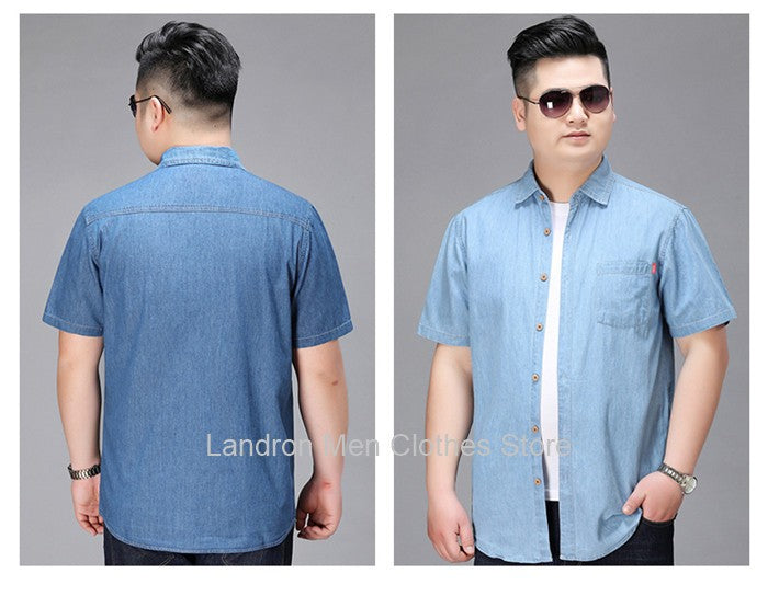 Denim Shirts Men Cotton Short Sleeve Summer Casual Jeans PLus Size 5XL 6XL 7XL Big Thin Boys Loose Blouse 8XL Man Male Camisa