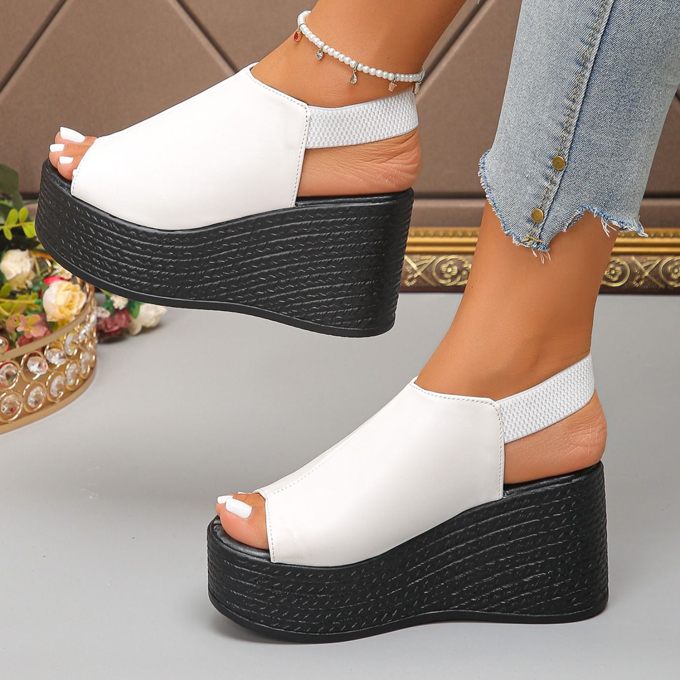 Women Sandals High Quality Summer Leather Wedge Sandals Women 2025 New Platform High Heels Shoes Sexy Open Toe Elegant Sandals