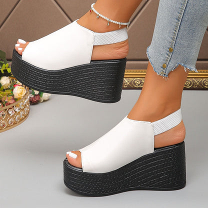 Women Sandals High Quality Summer Leather Wedge Sandals Women 2025 New Platform High Heels Shoes Sexy Open Toe Elegant Sandals