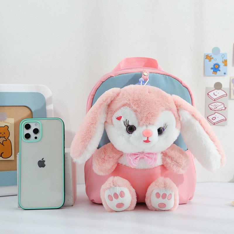 Mochila de Pelúcia 3D Coelho para Meninos Meninas Crianças Escolares Bolsa Escolar de Desenho Animado Fofo com Laço Bolsas de Escola Primária Jardim de Infância Bebê