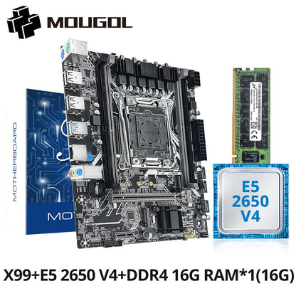 Conjunto de placa-mãe MOUGOL X99 com CPU Intel Xeon E5 2650 V4 DDR4 de canal duplo 16Gx1 2133MHz RAM para componentes de computador gamer