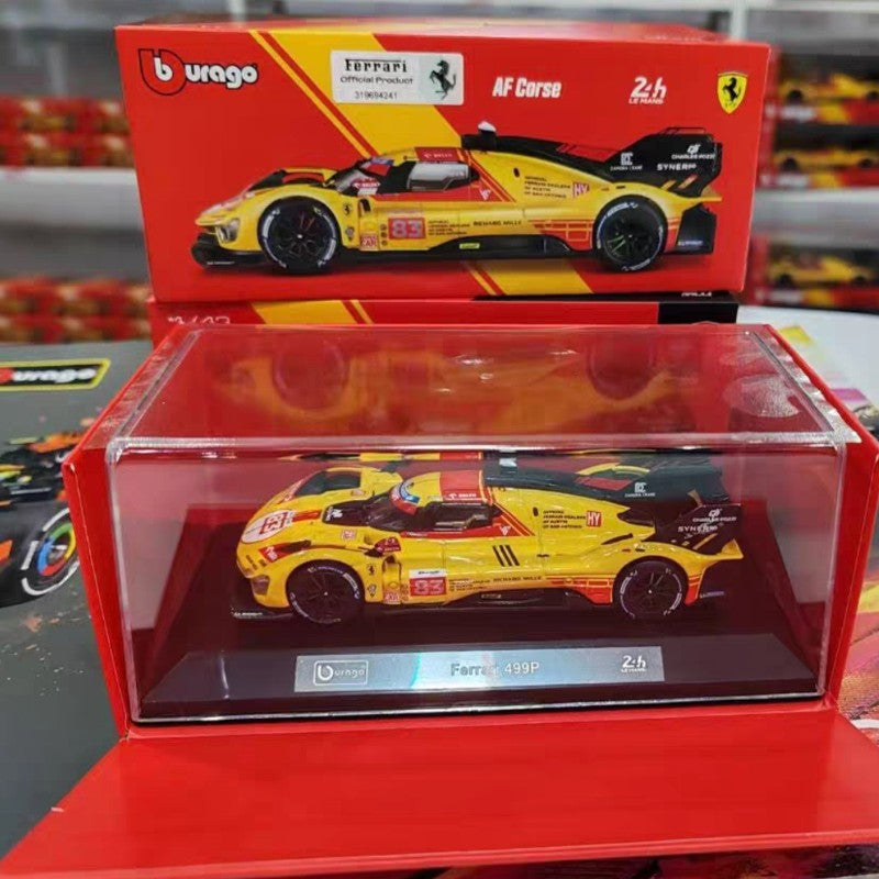 New In Stock Bburago 1:43 24h Le Mans Ferrari 499p 2024 #83 Includes Base And Acrylic Box Alloy Miniature Diecast Model Toys