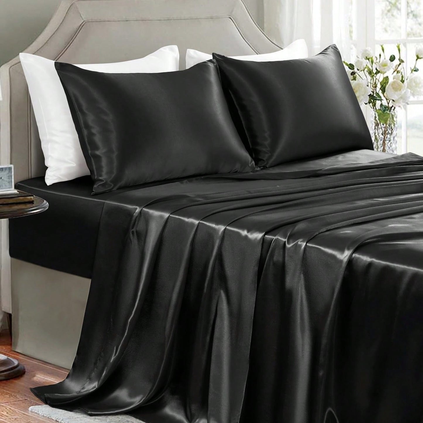 Conjunto de Lençóis Sedosos e Luxuosos de 3/4 Peças, Lençóis Macios de Bolso Profundo, Conjunto de Cama Refrescante, 1 Lençol de Elástico, 1 Lençol de Cima, 1/2 Fronhas