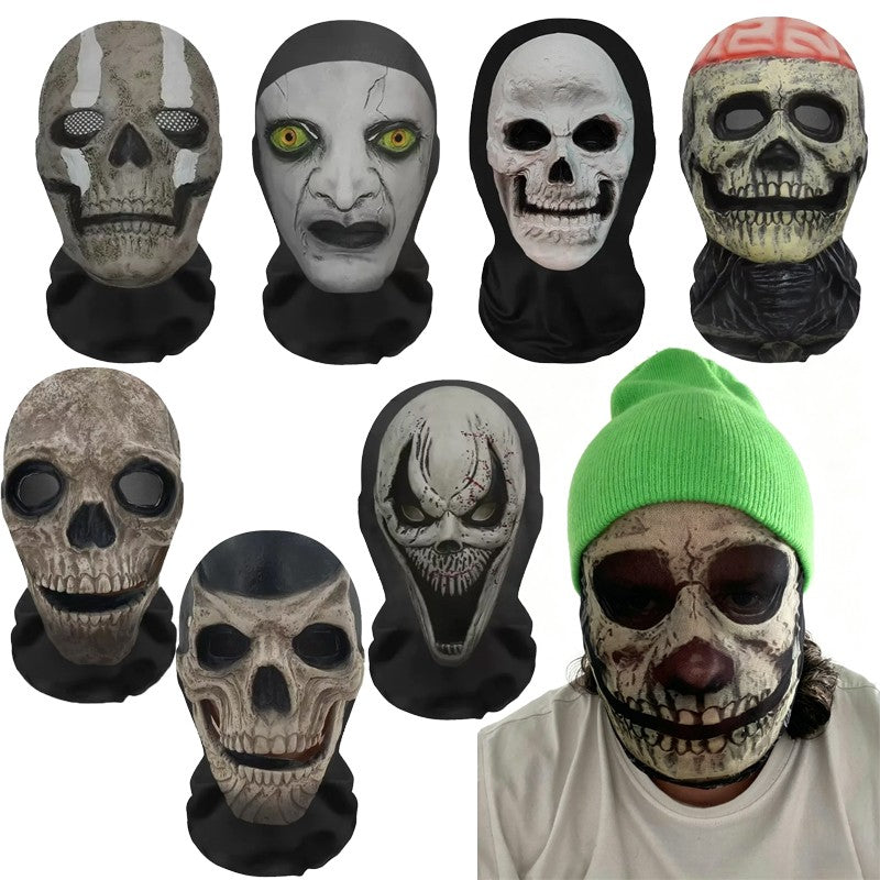 Halloween Cosplay Headwear Fashion Hip Hop Hood Hat Headgear 3D Full Face Mask Elastic Mesh Ghost Face Mask for Horror Party