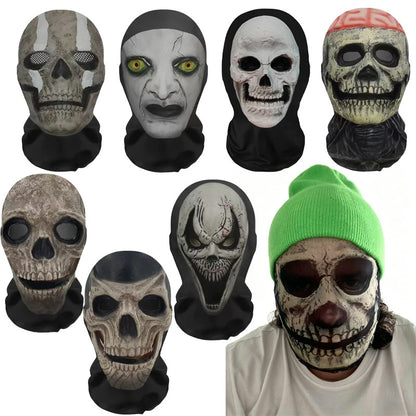 Halloween Cosplay Headwear Fashion Hip Hop Hood Hat Headgear 3D Full Face Mask Elastic Mesh Ghost Face Mask for Horror Party