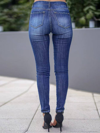 Women's jeans contrast color stitching solid color Slim Skinny Jeans