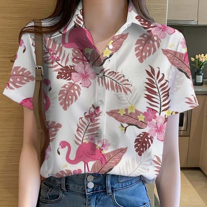 Womens Shirts  Cartoon Animal flamingo 3D Printed Casual Hawaiian Short Sleeve Button Beach Shirt Summer y2k Women's Clothes
