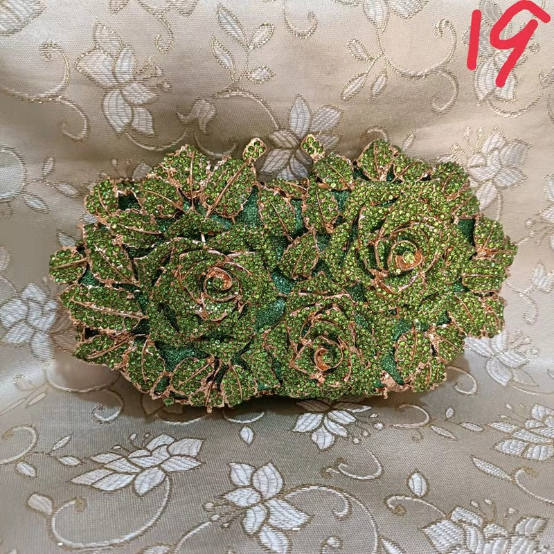 Golden Silver Luxury Crystals Evening Bags Fashion Rose Flower Diamonds Clutch Bags Soiree Purse Women Wedding Bride Handbags